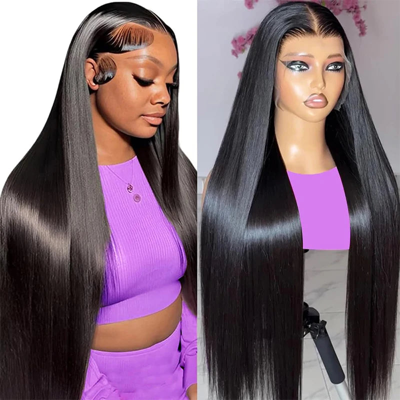 100 % cheveux humains malaisiens 13x6 Perruques indétectables lisses en cheveux humains de 30 pouces avec dentelle frontale 13x4 pour femmes, pré-épilées