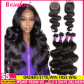 Beaufox Bundles Body Wave avec fermeture Bundles brésiliens 3 ou 4 avec fermeture Bundles de cheveux naturels humains avec fermeture