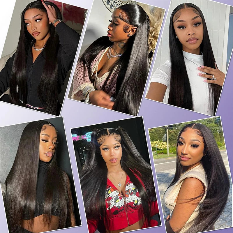 100 % cheveux humains malaisiens 13x6 Perruques indétectables lisses en cheveux humains de 30 pouces avec dentelle frontale 13x4 pour femmes, pré-épilées