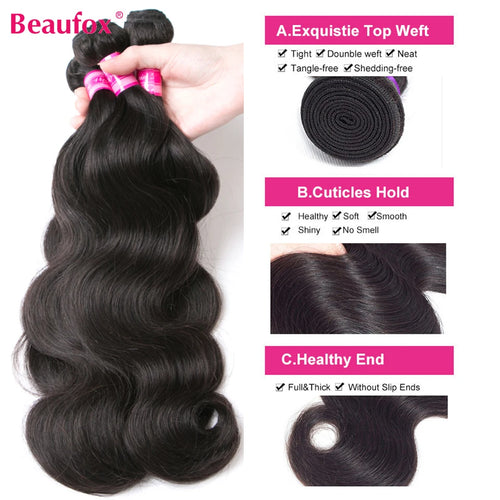 Beaufox Body Wave Bundles Brazilian Hair Weave Bundles 1/3/4 PCS Human Hair Bundles Natural /Jet Black 8-30"Remy Hair Extensions Erobaa