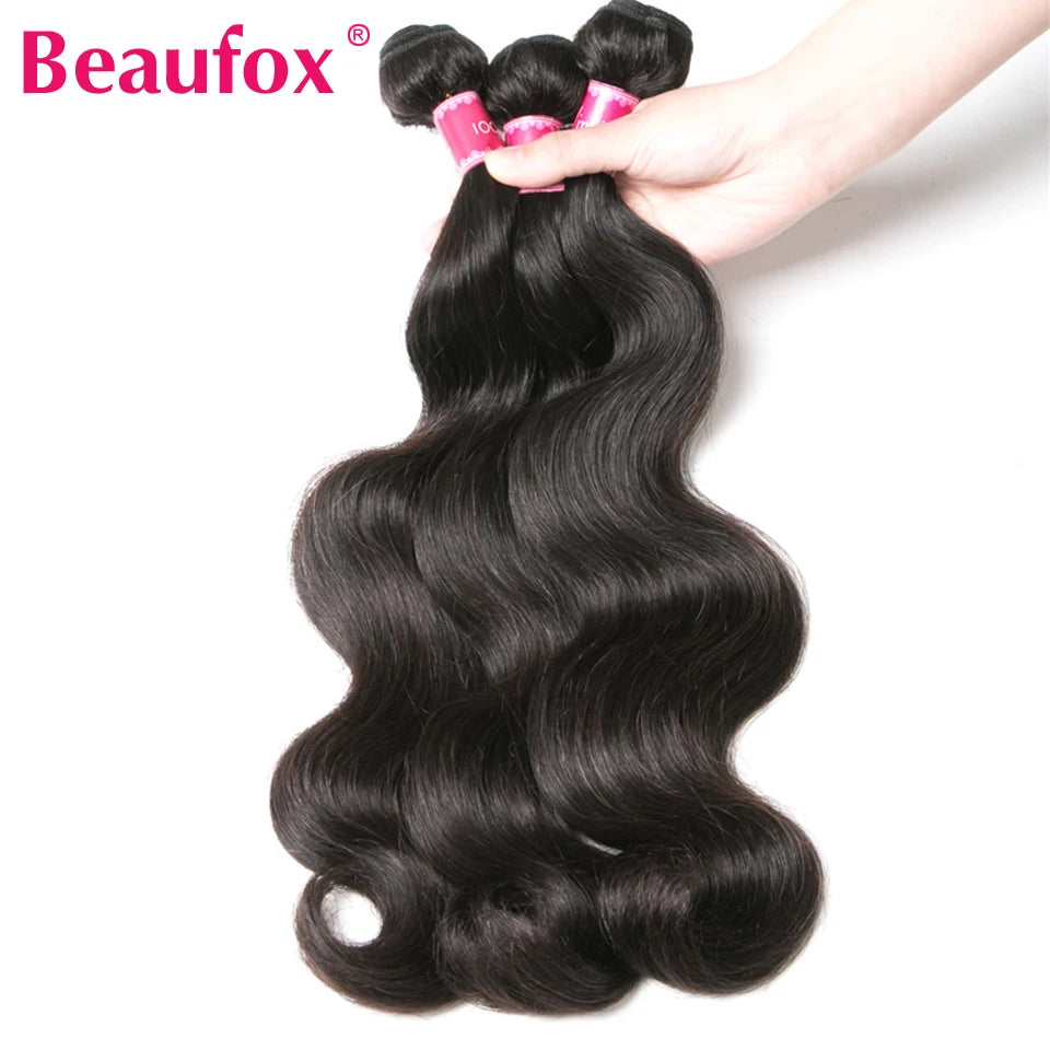 Beaufox Body Wave Bundles Brazilian Hair Weave Bundles 1/3/4 PCS Human Hair Bundles Natural /Jet Black 8-30"Remy Hair Extensions Erobaa