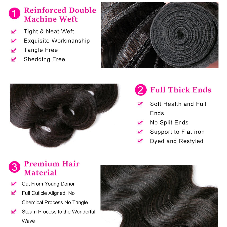 Natural Human Hair Bundles With Closure
