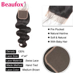 Beaufox Bundles Body Wave avec fermeture Bundles brésiliens 3 ou 4 avec fermeture Bundles de cheveux naturels humains avec fermeture