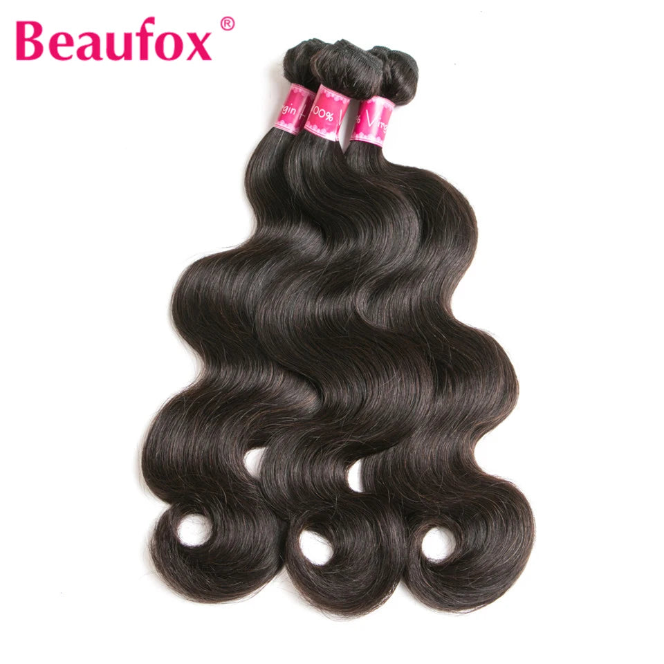 Beaufox Body Wave Bundles Brazilian Hair Weave Bundles 1/3/4 PCS Human Hair Bundles Natural /Jet Black 8-30"Remy Hair Extensions Erobaa