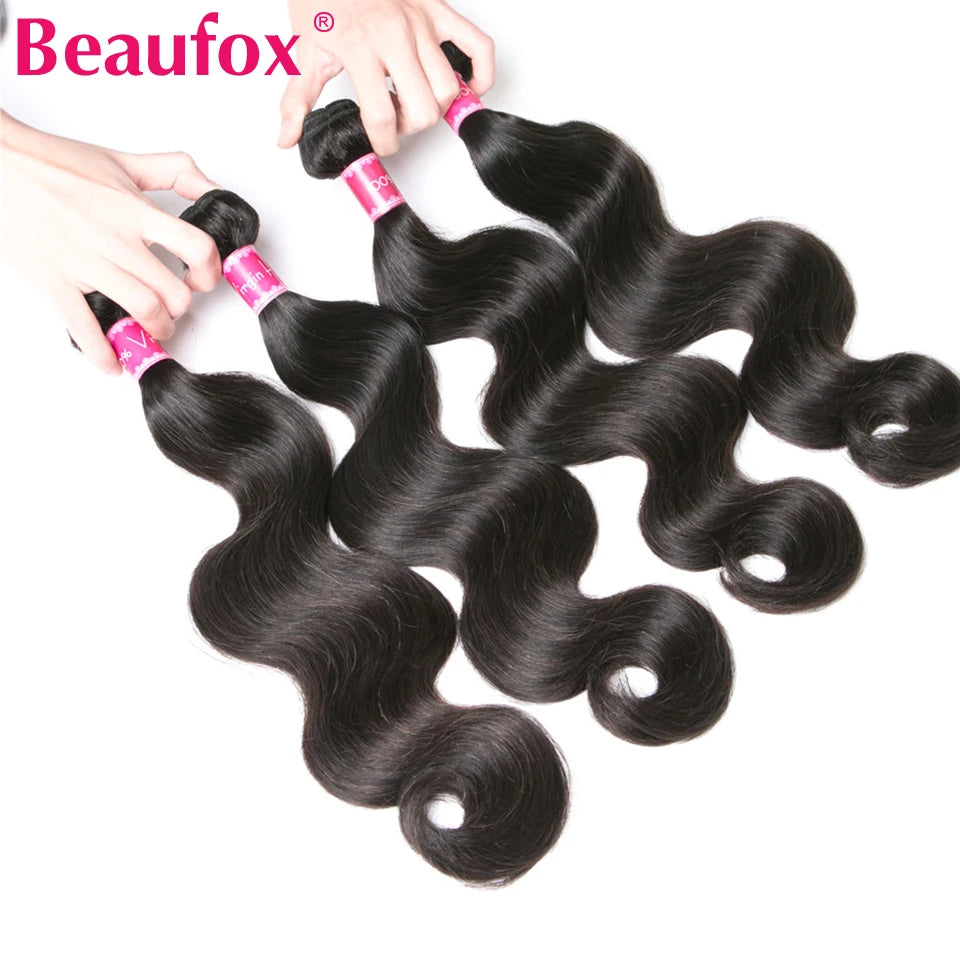 Beaufox Body Wave Bundles Brazilian Hair Weave Bundles 1/3/4 PCS Human Hair Bundles Natural /Jet Black 8-30"Remy Hair Extensions Erobaa