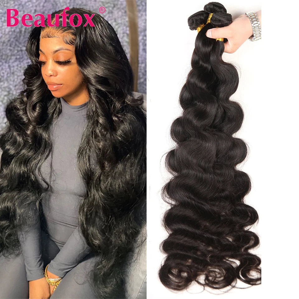 Beaufox Body Wave Bundles Brazilian Hair Weave Bundles 1/3/4 PCS Human Hair Bundles Natural /Jet Black 8-30"Remy Hair Extensions Erobaa