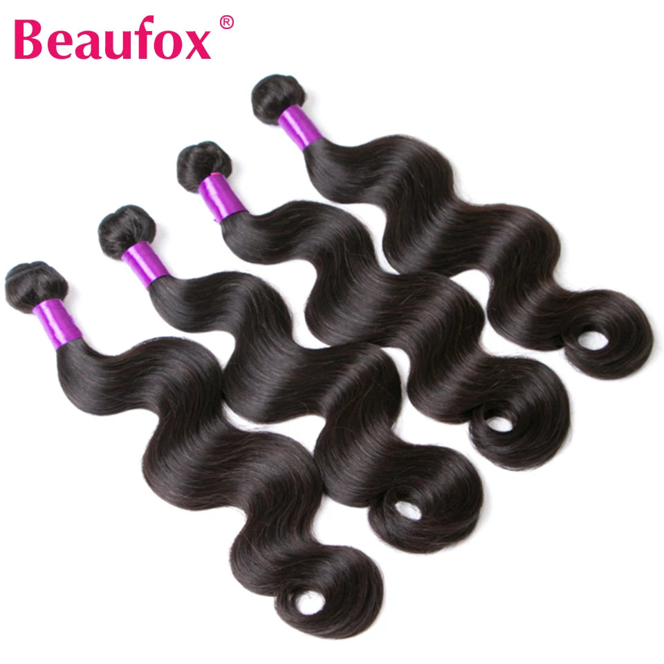 Beaufox Bundles Body Wave avec fermeture Bundles brésiliens 3 ou 4 avec fermeture Bundles de cheveux naturels humains avec fermeture
