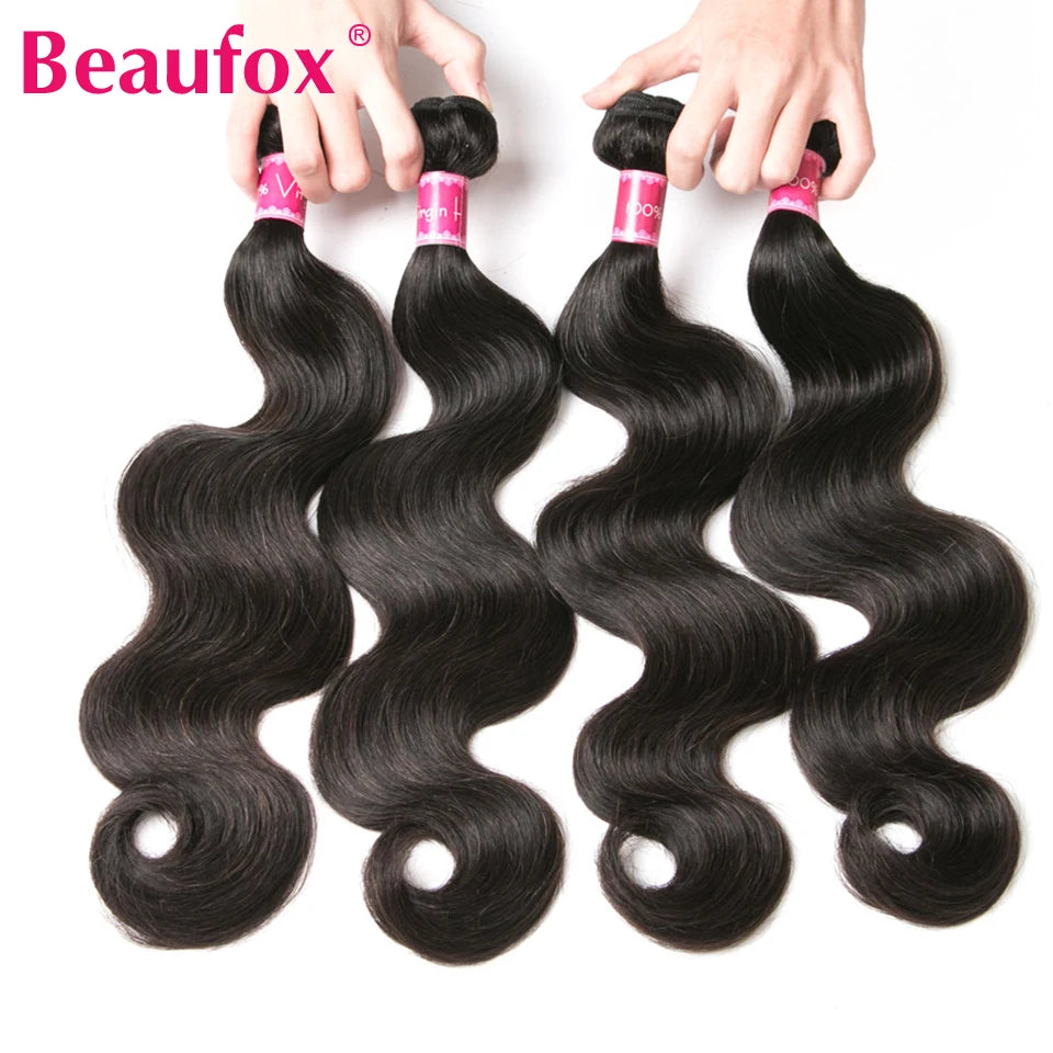 Beaufox Body Wave Bundles Brazilian Hair Weave Bundles 1/3/4 PCS Human Hair Bundles Natural /Jet Black 8-30"Remy Hair Extensions Erobaa