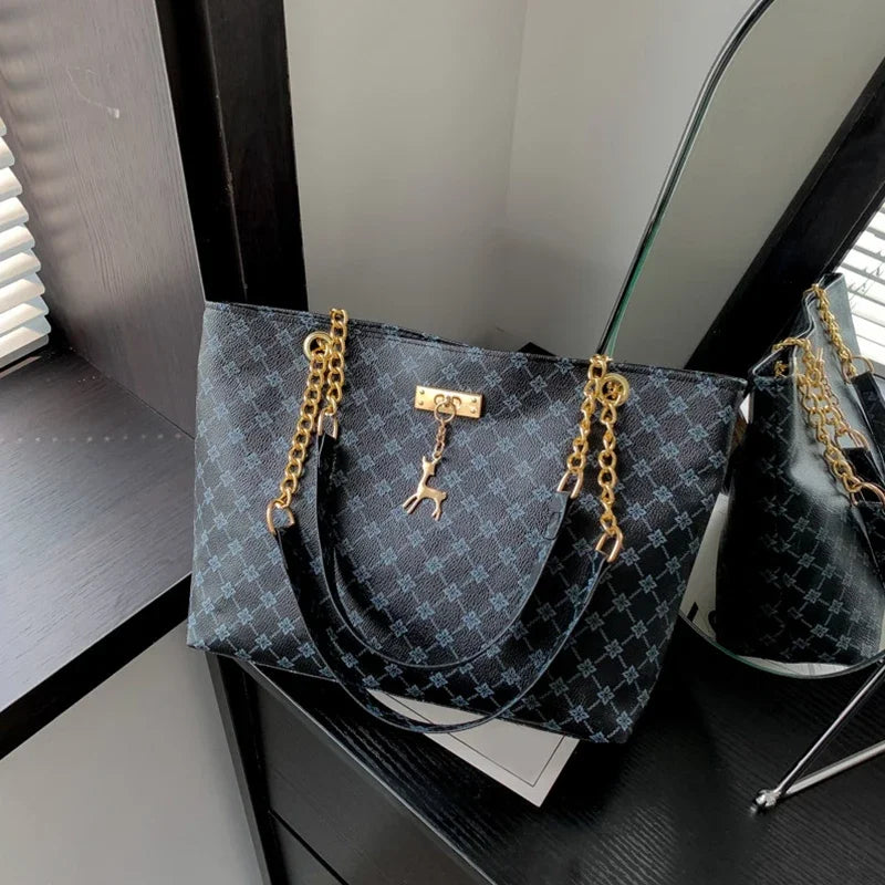 New Presbyopia Handbag Texture Soft Leather Large Capacity Tote Women Bag With Hanging Accessories Shoulder Bag Erobaa