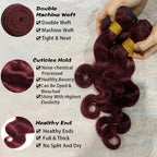 99j Burgundy Body Wave Bundles 3 4 Bundle Colored Wine Red 100% Unprocessed Human Hair Bundles 16A Raw Hair Bundles Extensions Erobaa