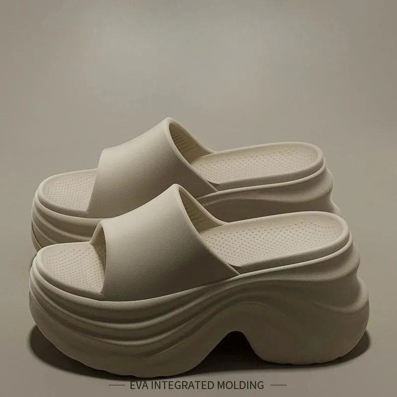 Women Thick Sole Non Slip Beach Slides Sandals Lady Summer Soft Sole Wedge Heel Slipper