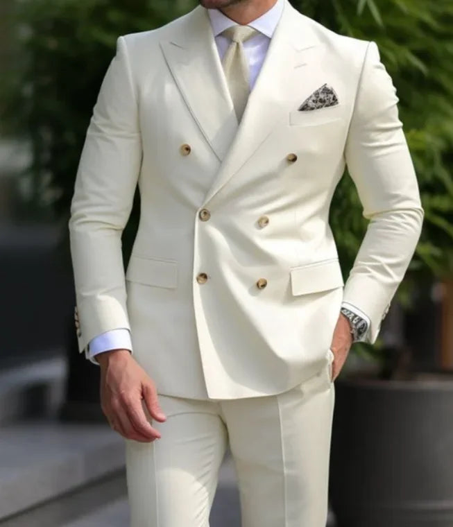 High Quality Brown Men's Suits Double Breasted Erobaa