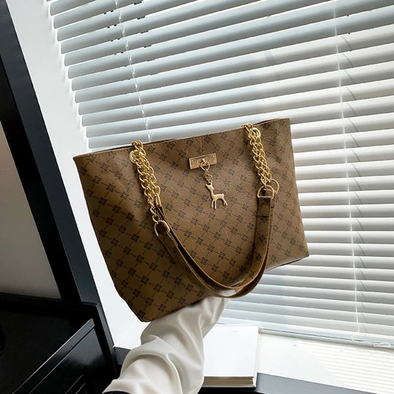 New Presbyopia Handbag Texture Soft Leather Large Capacity Tote Women Bag With Hanging Accessories Shoulder Bag Erobaa