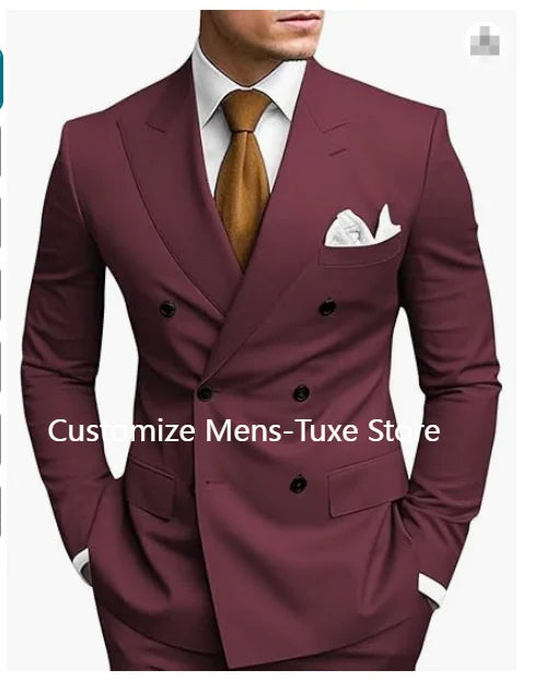 High Quality Brown Men's Suits Double Breasted Erobaa