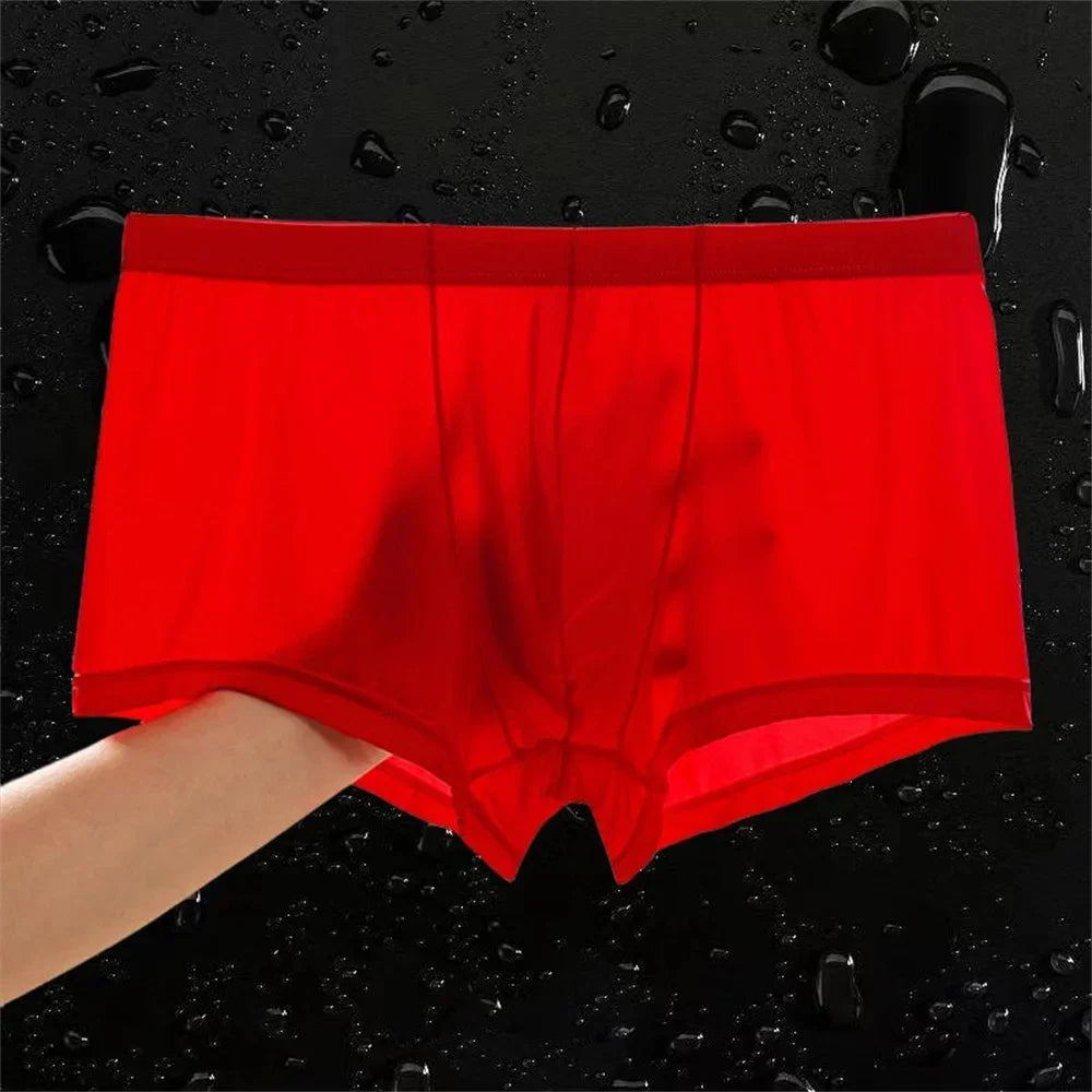 Ultra Thin Ice Silk Boxers Underwear Men Semi-transparent Seamless Sexy Male Trunk Shorts Plus Size M-XXL