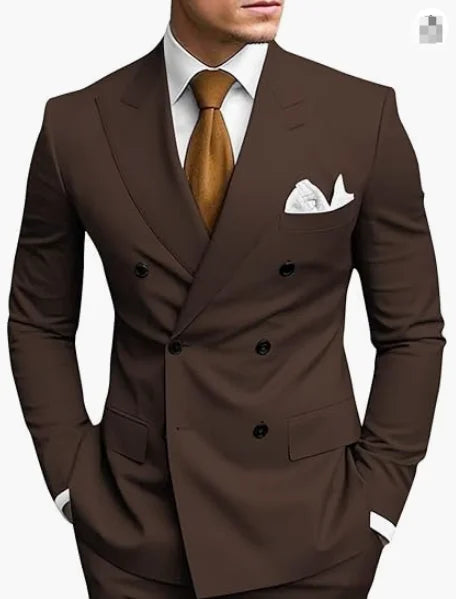 High Quality Brown Men's Suits Double Breasted Erobaa