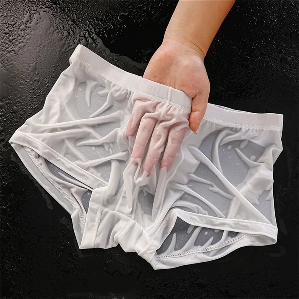 Ultra Thin Ice Silk Boxers Underwear Men Semi-transparent Seamless Sexy Male Trunk Shorts Plus Size M-XXL