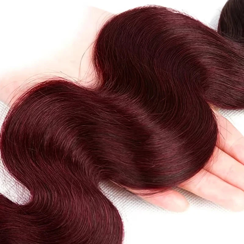 99j Burgundy Body Wave Bundles 3 4 Bundle Colored Wine Red 100% Unprocessed Human Hair Bundles 16A Raw Hair Bundles Extensions Erobaa
