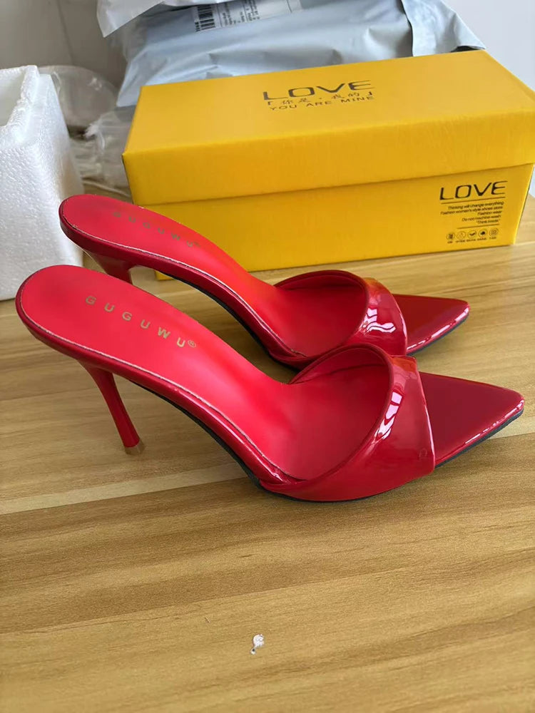 Designer Luxury Sexy Thin High Heel Summer Women Slippers Fashion Peep Toe Dress Slides Ladies Stripper Party Sandals