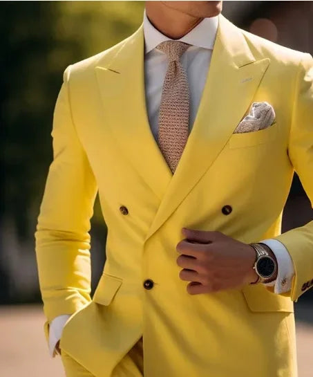High Quality Brown Men's Suits Double Breasted Erobaa
