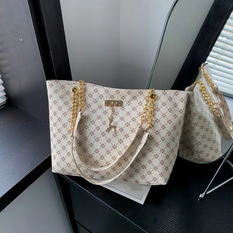 New Presbyopia Handbag Texture Soft Leather Large Capacity Tote Women Bag With Hanging Accessories Shoulder Bag Erobaa