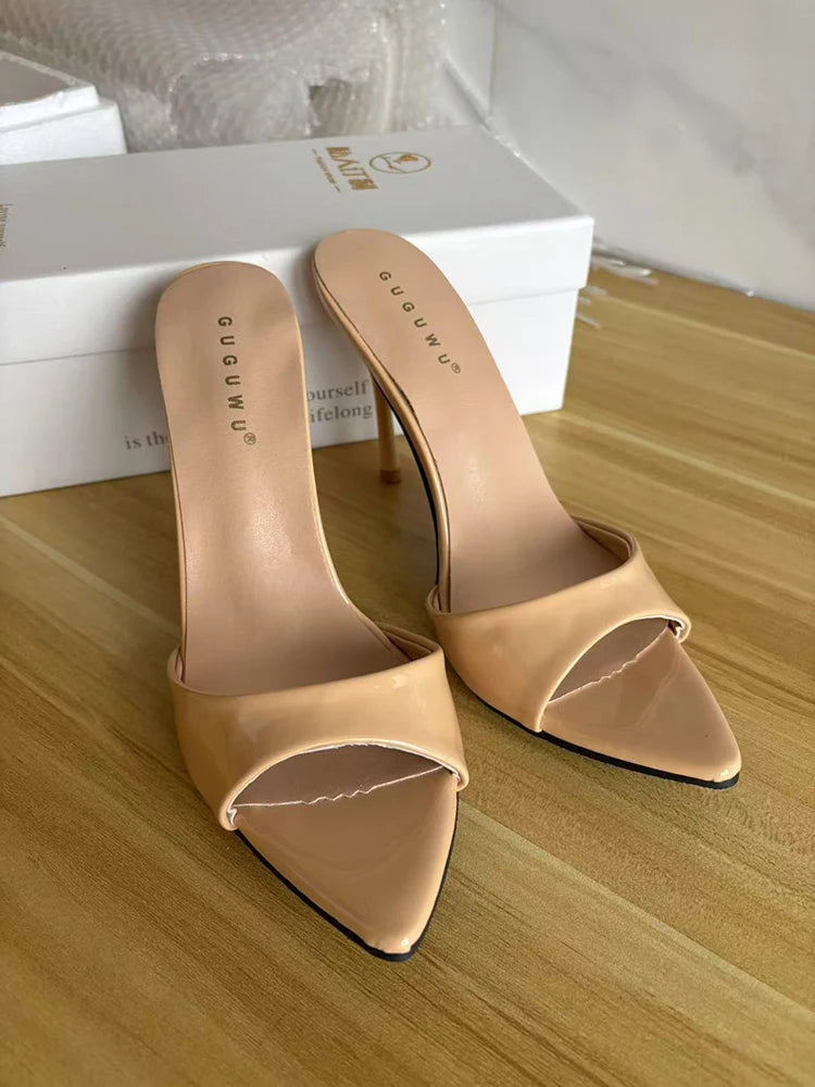 Designer Luxury Sexy Thin High Heel Summer Women Slippers Fashion Peep Toe Dress Slides Ladies Stripper Party Sandals