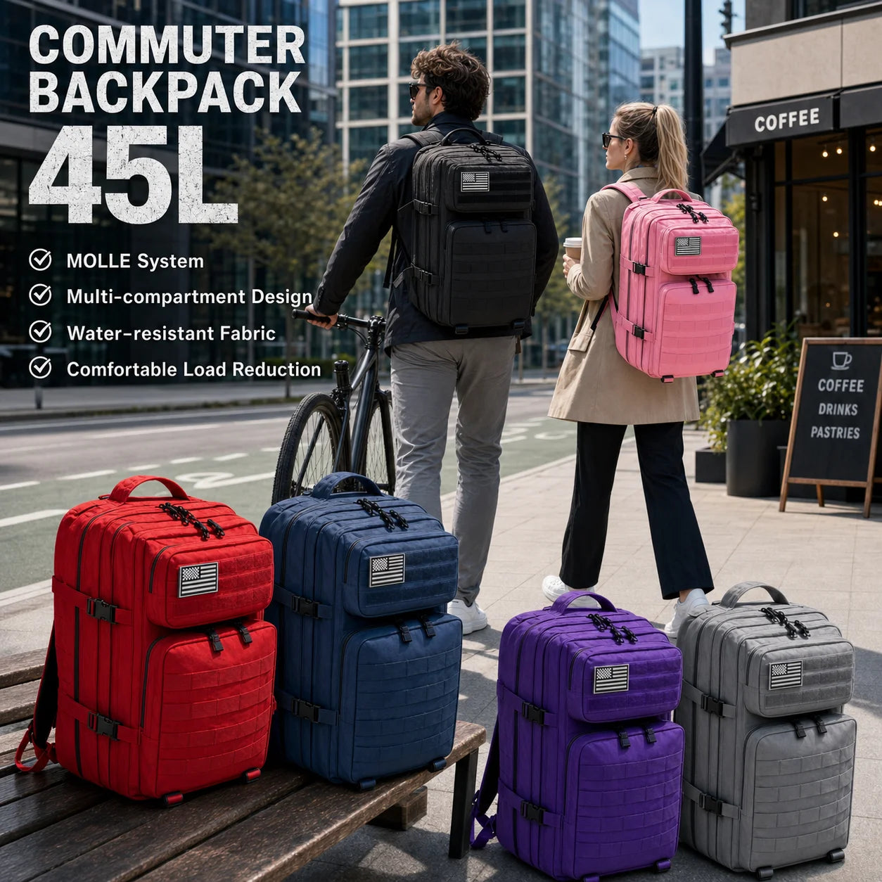 45L Tactical Travel Backpack Molle Large Capacity Multi Pocket Storage Bag Durable Wear Resistant Camping Hiking Trekking Bushcraft Daypack Heavy Duty Rucksack For Men Women Business Trips Mountain Climbing Daily Commute Lugg Erobaa