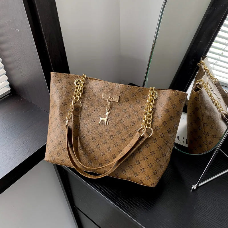 New Presbyopia Handbag Texture Soft Leather Large Capacity Tote Women Bag With Hanging Accessories Shoulder Bag Erobaa