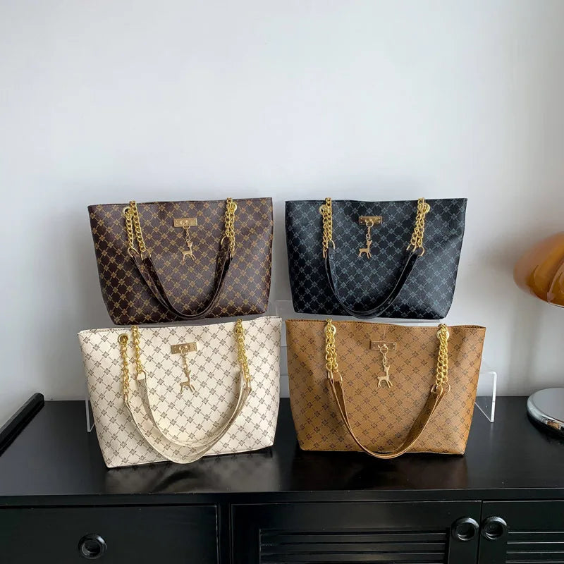 New Presbyopia Handbag Texture Soft Leather Large Capacity Tote Women Bag With Hanging Accessories Shoulder Bag Erobaa