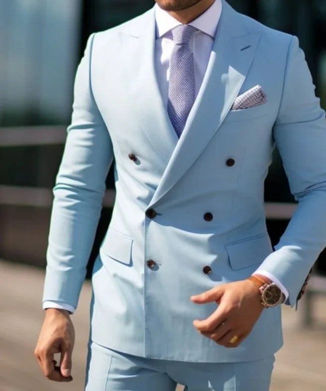 High Quality Brown Men's Suits Double Breasted Erobaa