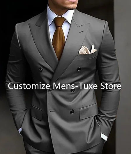 High Quality Brown Men's Suits Double Breasted Erobaa