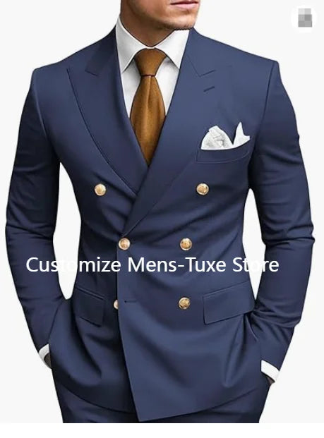 High Quality Brown Men's Suits Double Breasted Erobaa