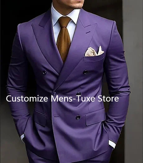 High Quality Brown Men's Suits Double Breasted Erobaa