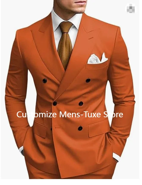 High Quality Brown Men's Suits Double Breasted Erobaa