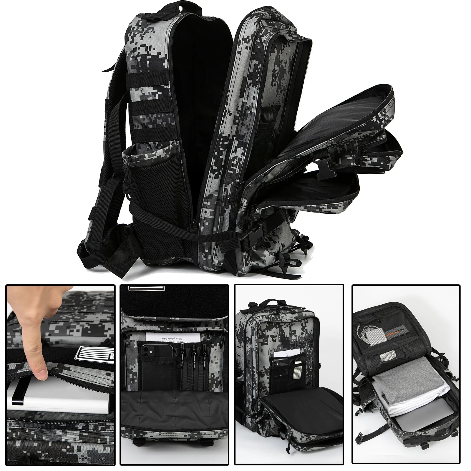 45L Tactical Backpack Survival Bag Hunting MOLLE Backpack GYM For Men EDC Outdoor Hiking Rucksack With Bottle Holder Erobaa