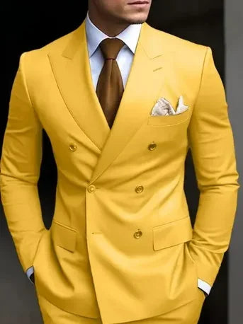 High Quality Brown Men's Suits Double Breasted Erobaa