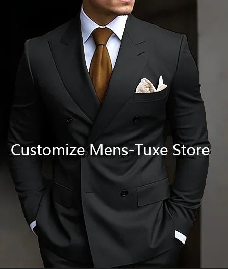High Quality Brown Men's Suits Double Breasted Erobaa