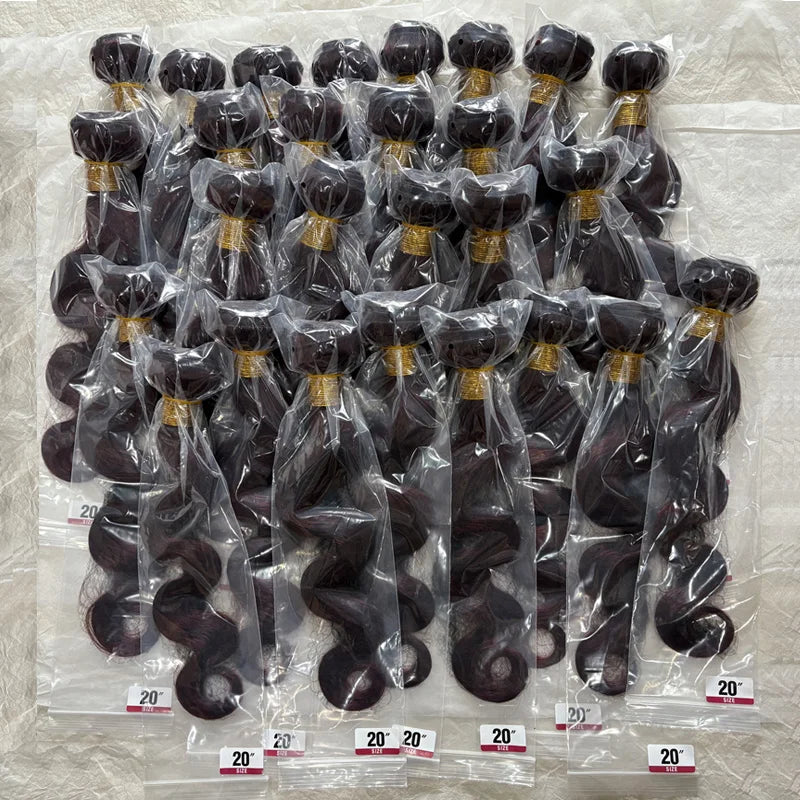 99j Burgundy Body Wave Bundles 3 4 Bundle Colored Wine Red 100% Unprocessed Human Hair Bundles 16A Raw Hair Bundles Extensions Erobaa