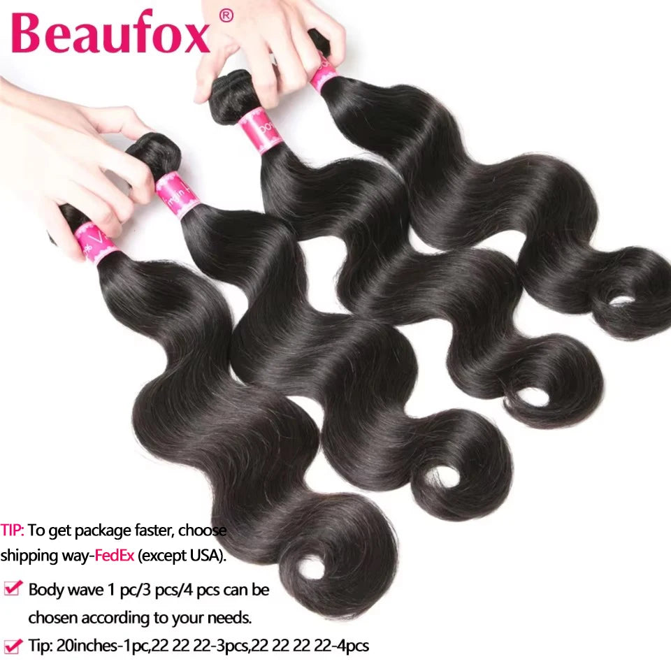 Beaufox Body Wave Bundles Brazilian Hair Weave Bundles 1/3/4 PCS Human Hair Bundles Natural /Jet Black 8-30"Remy Hair Extensions Erobaa