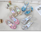 Children Princess Sandals Kids Girls Wedding Shoes High Heels Dress Shoes Bowtie Purple Pink Blue Silver Shoes For Girls