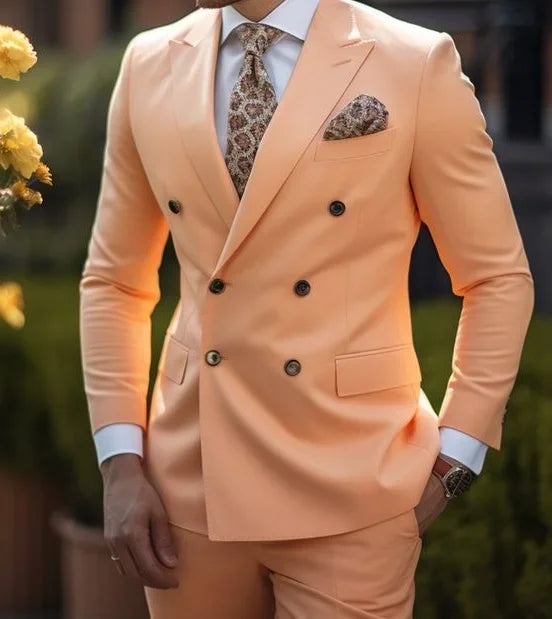 High Quality Brown Men's Suits Double Breasted Erobaa