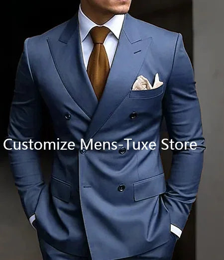 High Quality Brown Men's Suits Double Breasted Erobaa