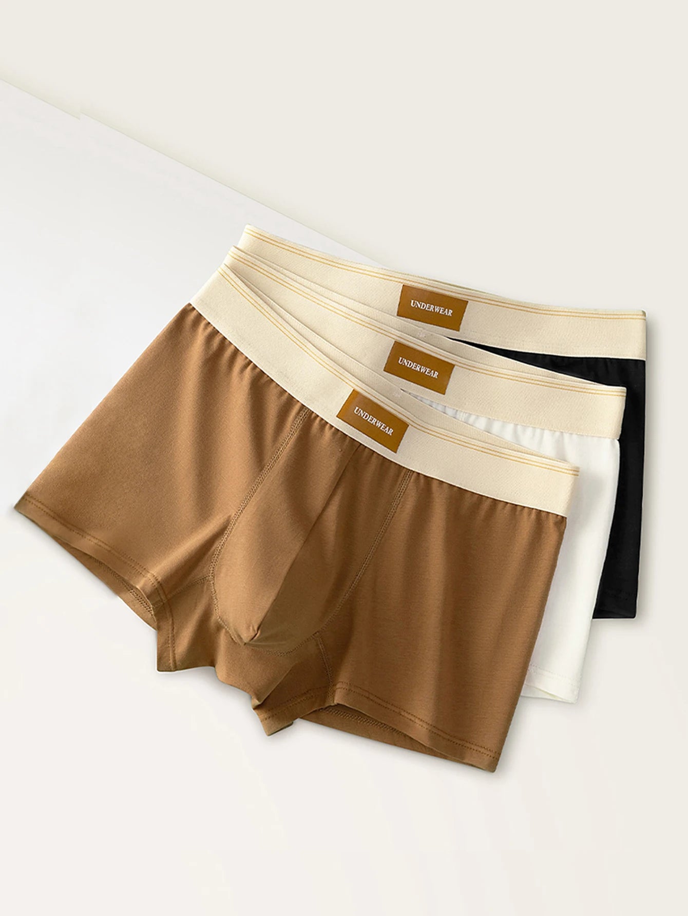Men's underpants 3 pairs of personalized fashion solid color boxer shorts comfortable, soft and non-marking boys' boxer shorts