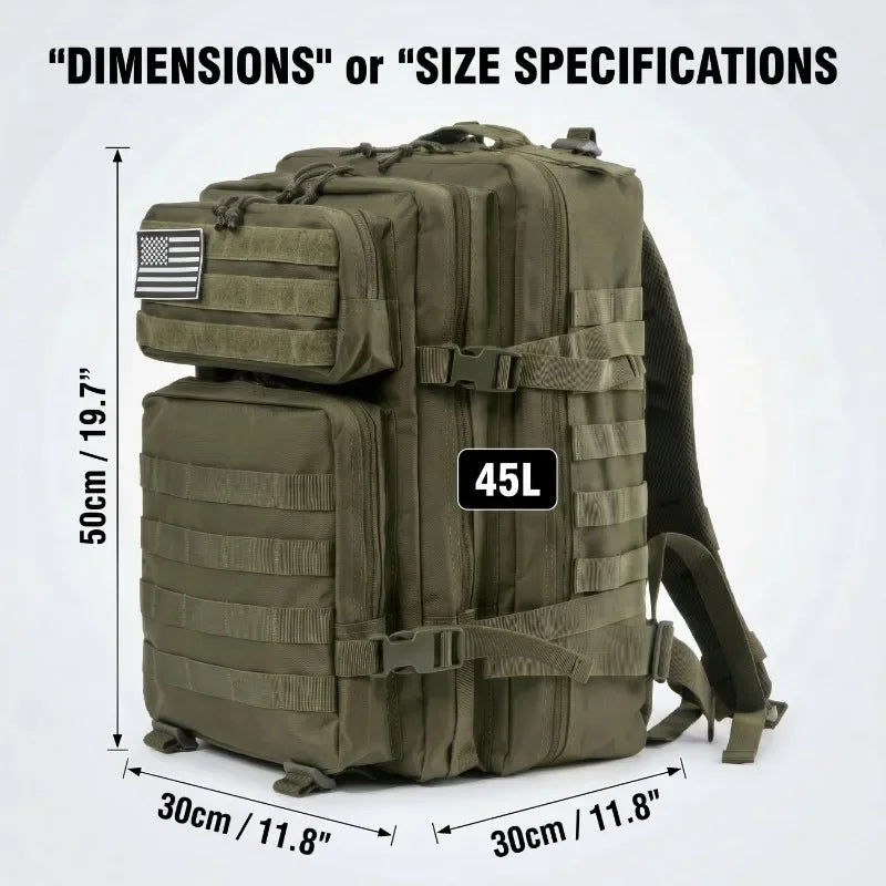 45L Tactical Travel Backpack Molle Large Capacity Multi Pocket Storage Bag Durable Wear Resistant Camping Hiking Trekking Bushcraft Daypack Heavy Duty Rucksack For Men Women Business Trips Mountain Climbing Daily Commute Lugg Erobaa